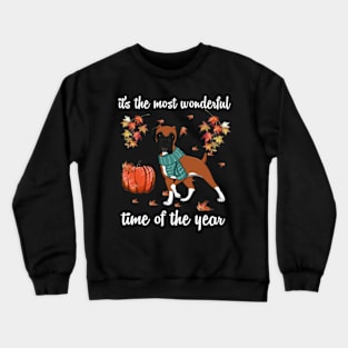 Boxer Dog Autumn Fall Most Wonderful Time Maple Gift Crewneck Sweatshirt